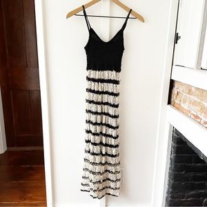 FREE PEOPLE black stripe lace crochet dress